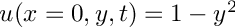 $ u(x=0,y,t) = 1-y^2 $