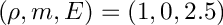 \[ (\rho, m, E ) = (  1, 0, 2.5 ) \]